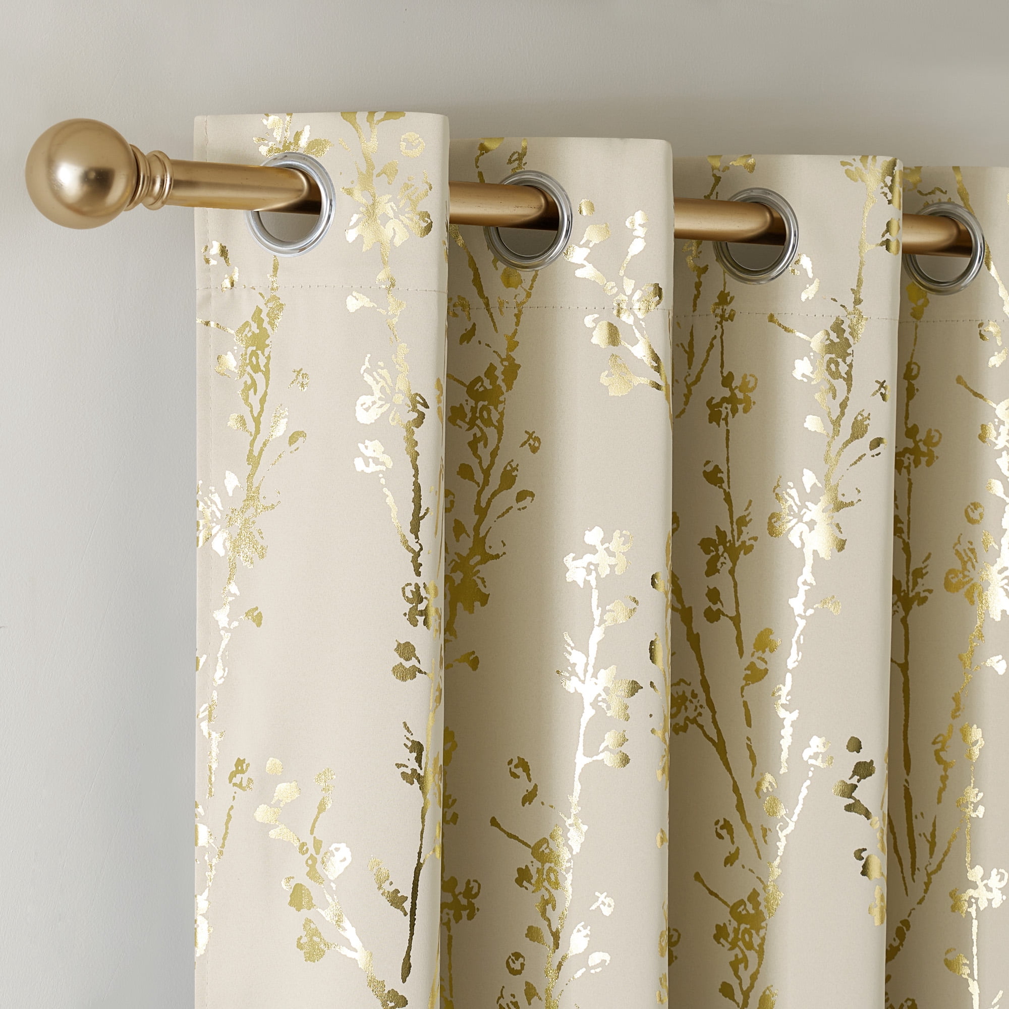 NICETOWN Full Room Darkening Curtains Thermal Insulated Curtains for Living Room Blackout Drapes with Gold Ivory Tree Branch Pattern for Bedroom, Grommet Top, 52W x 63L Inch, Set of 2, Beige