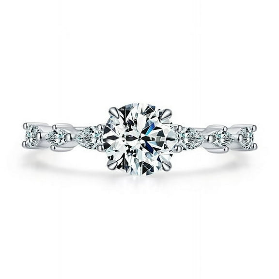 Veshon Round Pink Promise Rings for Her | 925 Sterling Silver Halo Ring | Engagement Wedding band for Women Size 5