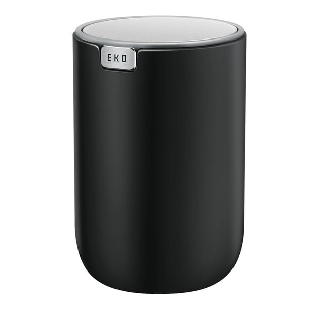Eko Mini Cubo De Basura De Escritorio Con Tapa Abatible, Mesa Pequeña De 0,4 Galones, Cesta De Basura Redonda Para Oficina, Hogar, Coche (Negro)