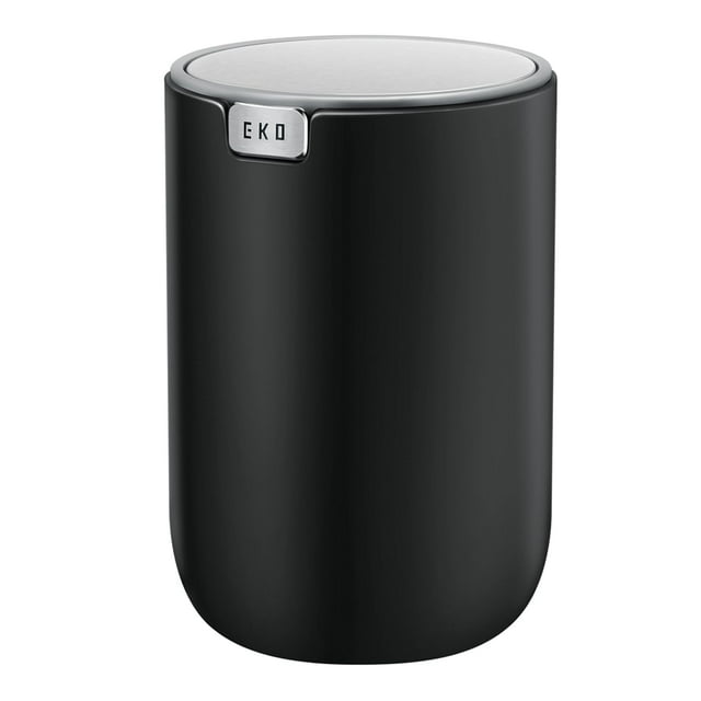 Eko Mini Cubo De Basura De Escritorio Con Tapa Abatible, Mesa Pequeña De 0,4 Galones, Cesta De Basura Redonda Para Oficina, Hogar, Coche (Negro)