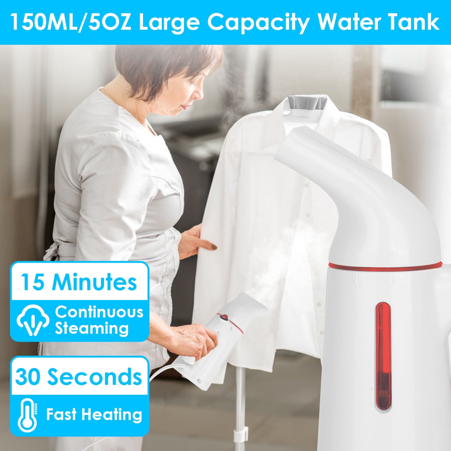 Steamer for Clothes TeqHome Portable Handheld Travel Electric Steamer 150ML Water Tank 700W 30S Heat up Removes Wrinkle for Home Office Travel White(only for 110V)