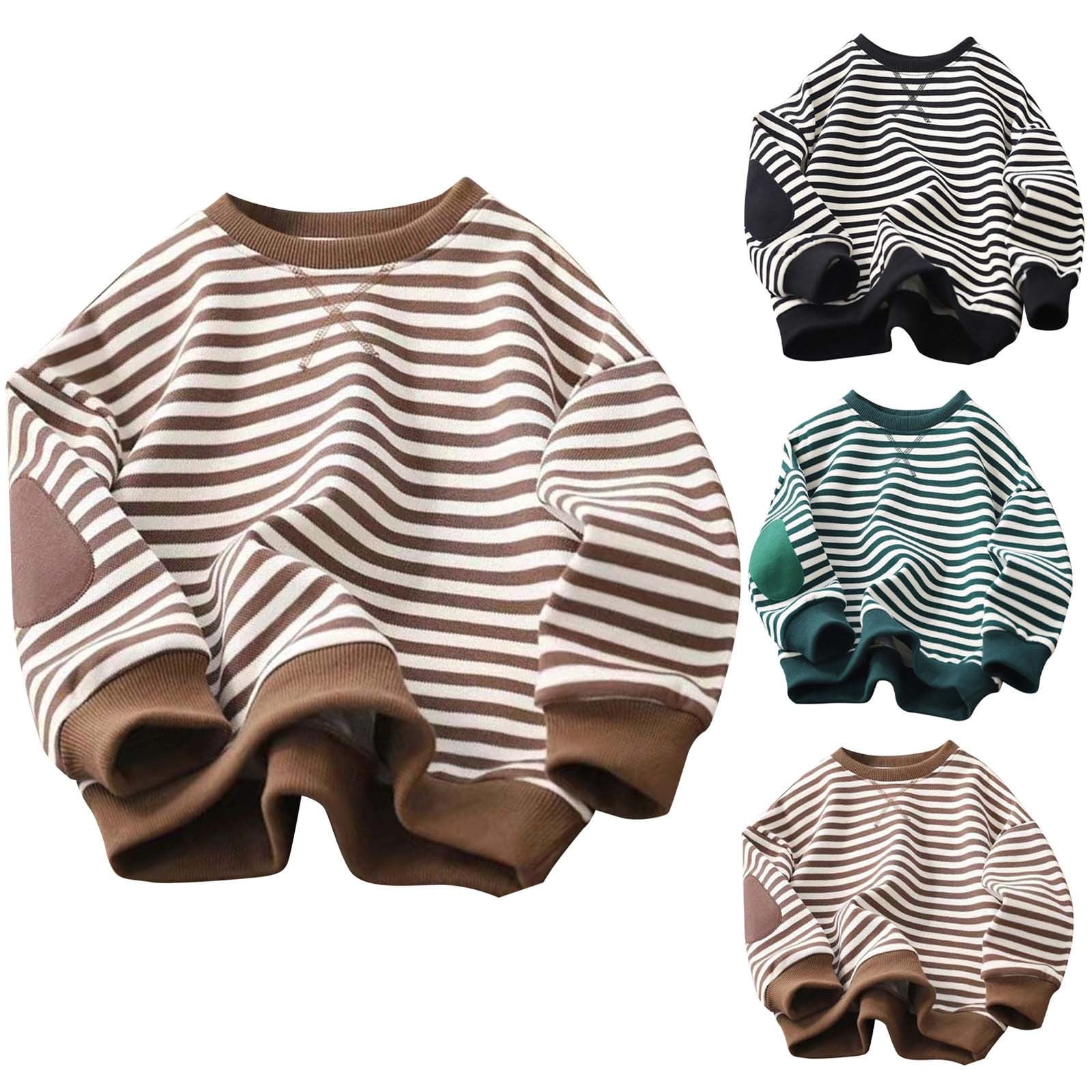 Ahuyic Kids Casual Long Sleeved Blouse Top Autumns/Winter Long Sleeve For Kid Fashion Girls And Boys Children Casual Long Sleeve Crew-Neck Long-Sleeved Striped Hoodie