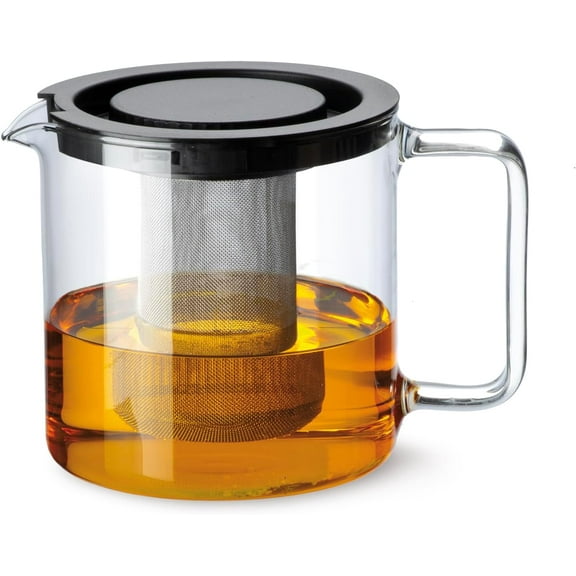 Simax Glassware 1 Quart Teapot with Metal Mesh Infuser | Plastic Lid, Microwave and Stovetop Safe, Heat, Cold, and Thermal Shock Resistant Borosilicate Glass, Makes a Stunning Presentation