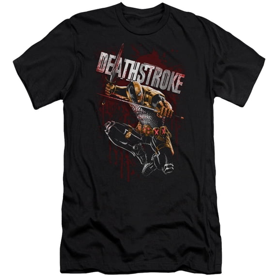 JLA Justice League Blood Splattered Premium Canvas Adult Slim Fit 30/1 T-Shirt Black