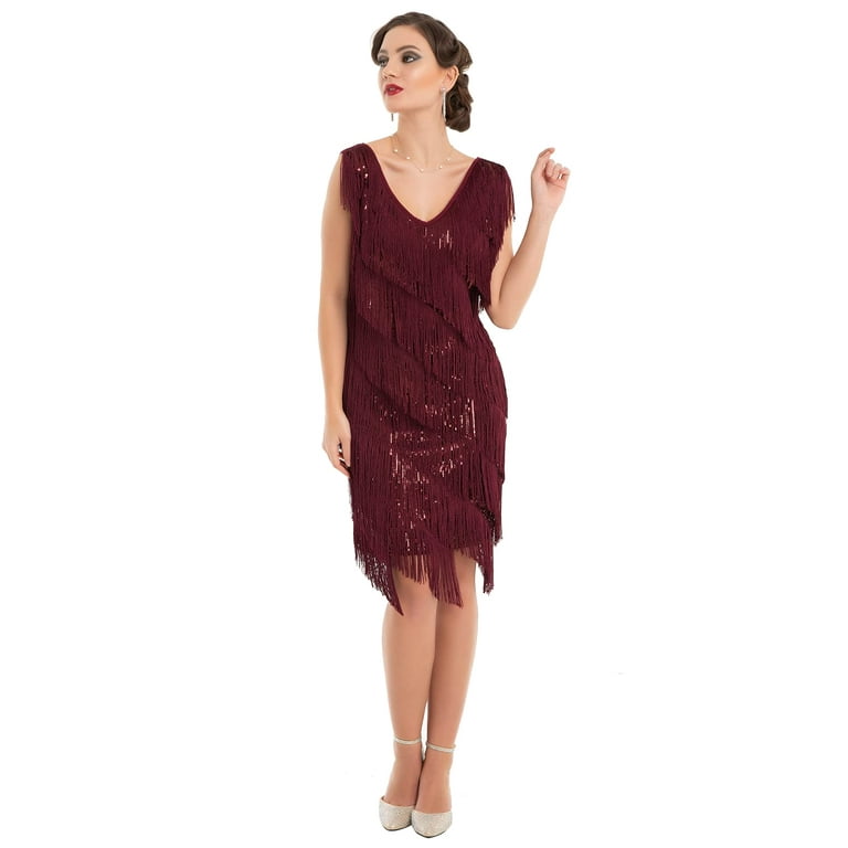 Burgundy flapper dress discount