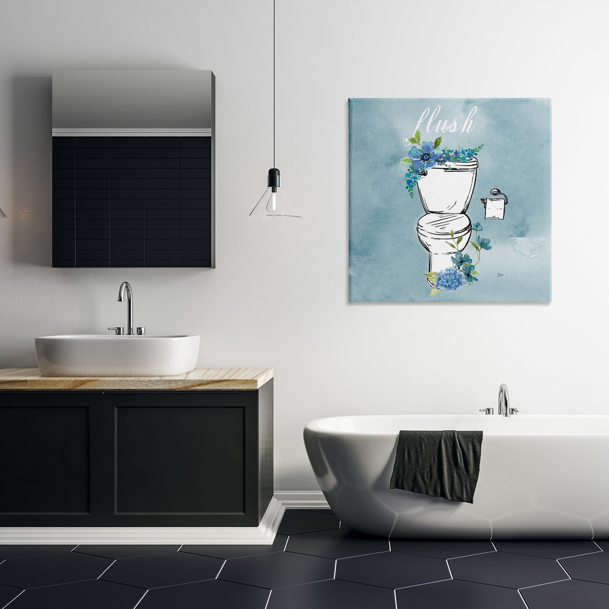 Stupell Industries Floral Bathroom Rules Flush Canvas Wall Art, design by Nan