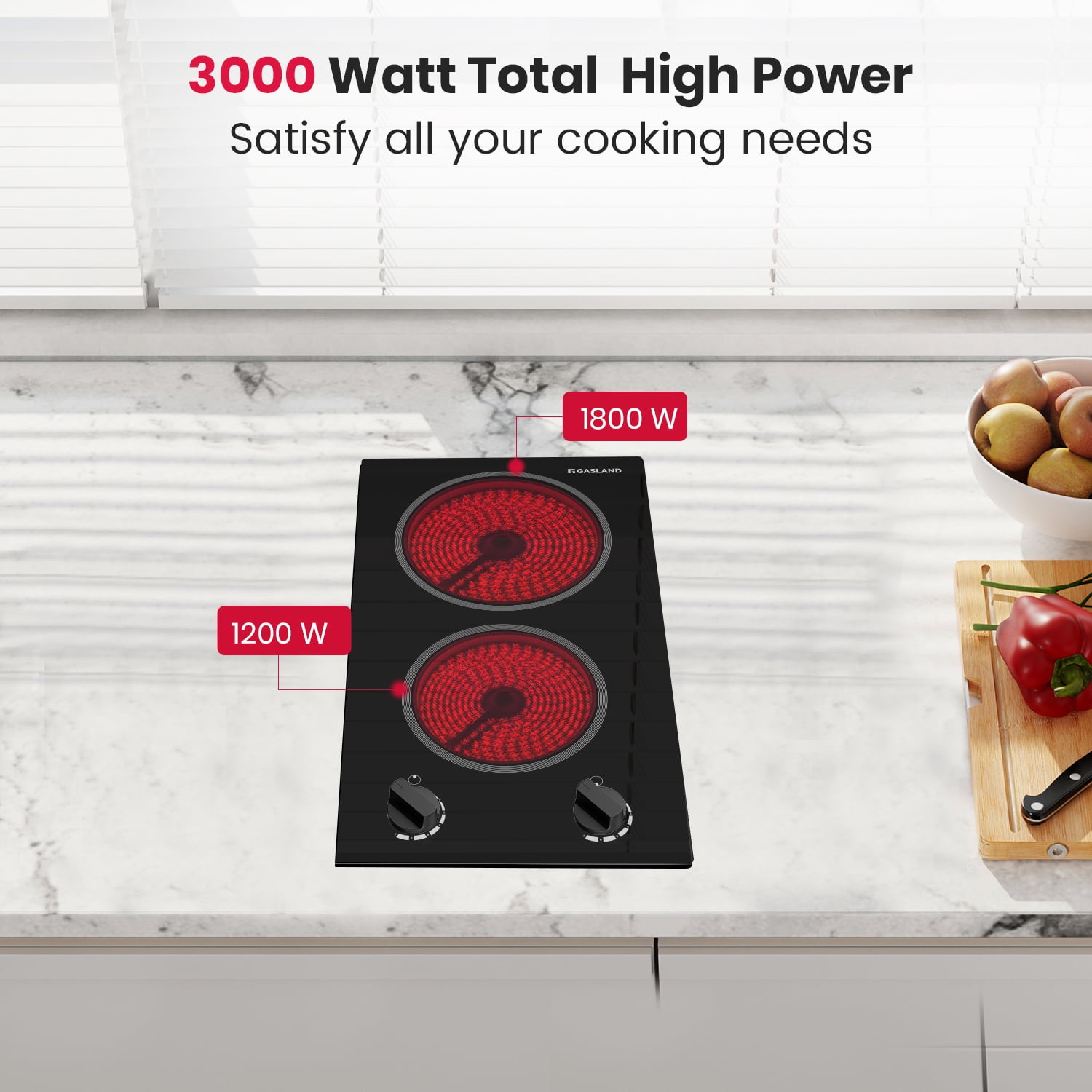 Gasland Chef 2 Burner 12" Electric Ceramic Stove Top,Mechanical Knob Control Electric Cooktop