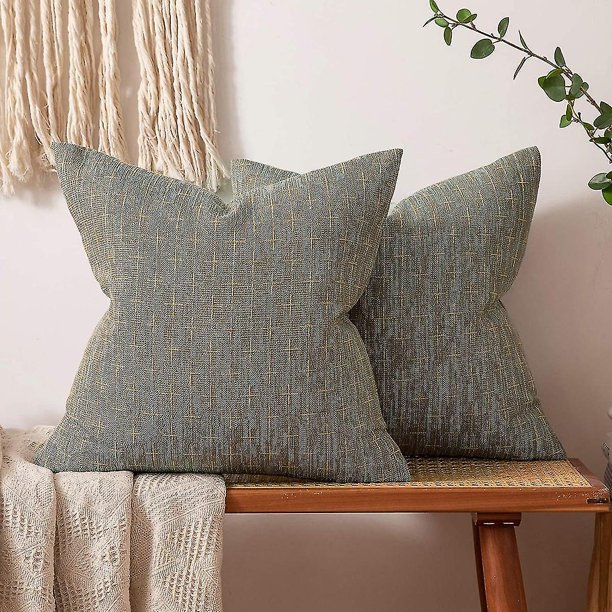 Wekity Paquete de 2 fundas de almohada decorativas de lino y arpillera, funda de almohada moderna de granja, funda de cojín con textura tejida rústica para sofá cama de 20x20