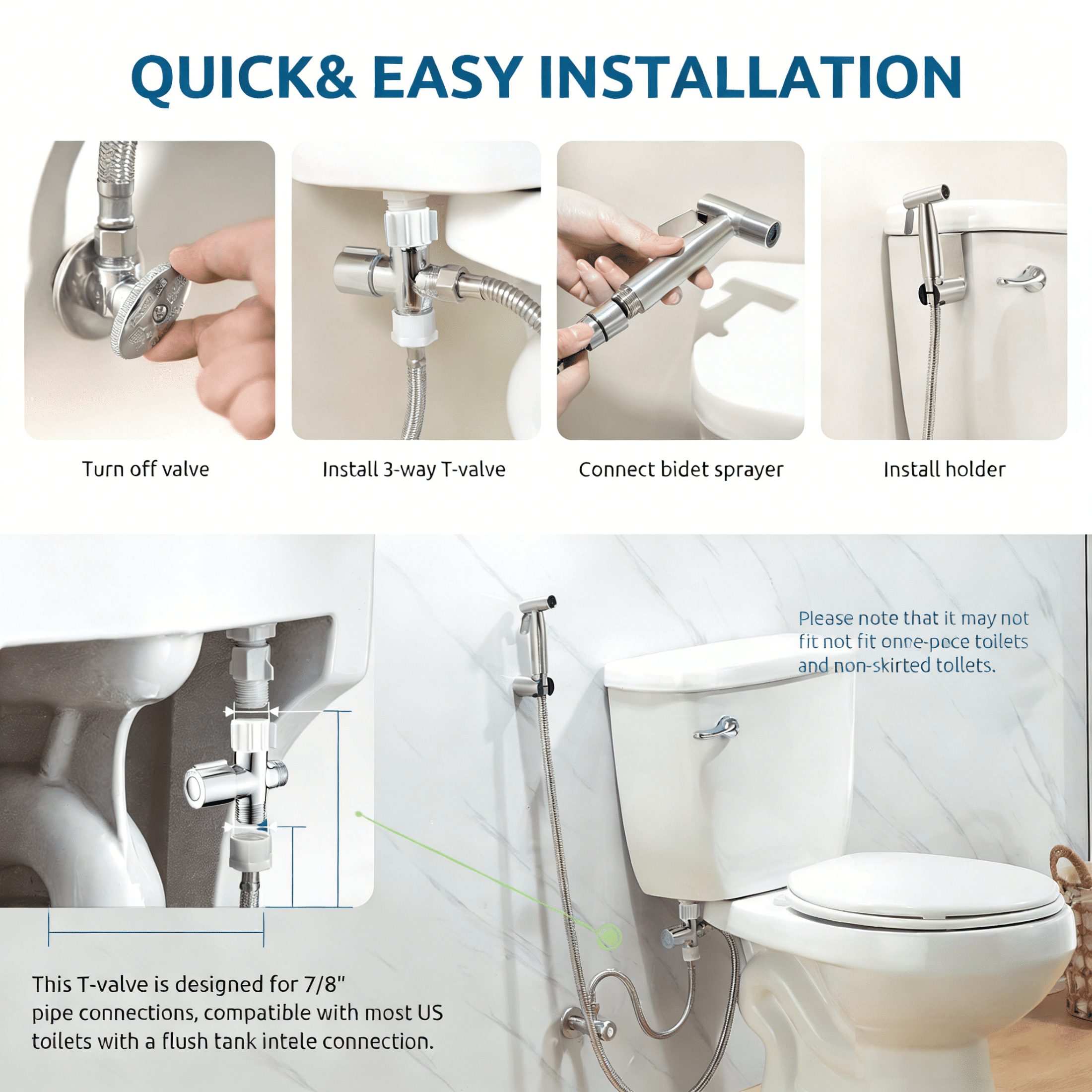 Rtbhaful Handheld Bidet Attachment for Toilet, Stainless Steel Brushed Nickel Rtbhaful Bidet Sprayer for Toilet-Adjustable Water Pressure Control with Bidet Hose for Feminine Wash