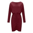 thumbnail image 7 of Fesfesfes Women Dress Temperament Solid Color Long Sleeves V-Neck Irregular Ruffled Dress Plus Size $10, 7 of 7