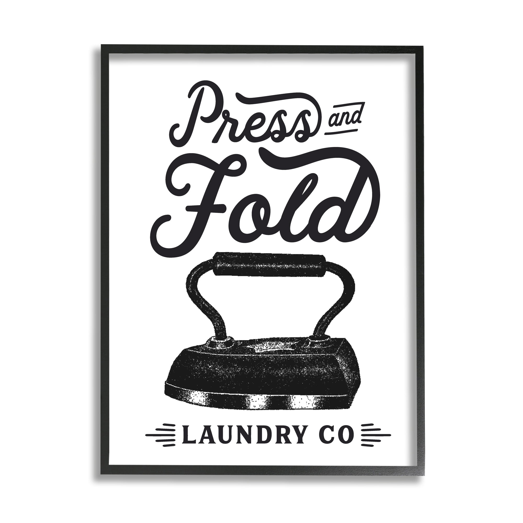 Stupell Industries Press & Fold Antique Iron Laundry Lettering Phrase Graphic Art White Framed Art Print Wall Art, Design by Lettered and Lined