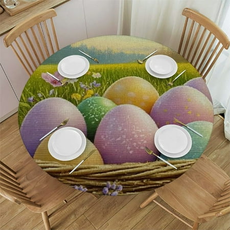 

SHERONV Eggs Basket Field Round Tablecloth - Stain-Resistant Polyester Fabric Ideal for Indoor/Outdoor Use Waterproof for Picnic Camping Kitchen Dining - Multiple Sizes 31 -35