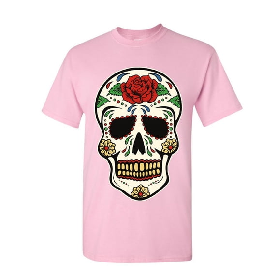 Tee Hunt Sugar Skull Calavera T-Shirt Dia de Los Muertos Day of The Dead Mens Shirt, Light Pink, Small