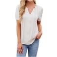 thumbnail image 2 of JMKQLZ Women's Spring/Summer Fashion V-neck Solid Color T-shirt Short Sleeve Top, 2 of 3