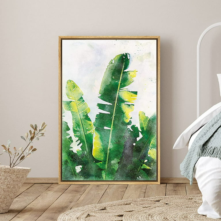 PixonSign Framed Canvas Print Wall Art Abstract Green Watercolor