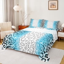 jejeloiu Wild Cheetah Pattern Bed Sheets,Blue Glitter Print King Sheets,Jungle Animal Sheet Set For Boys Girls,Super Cozy Room Decor,4 Pieces