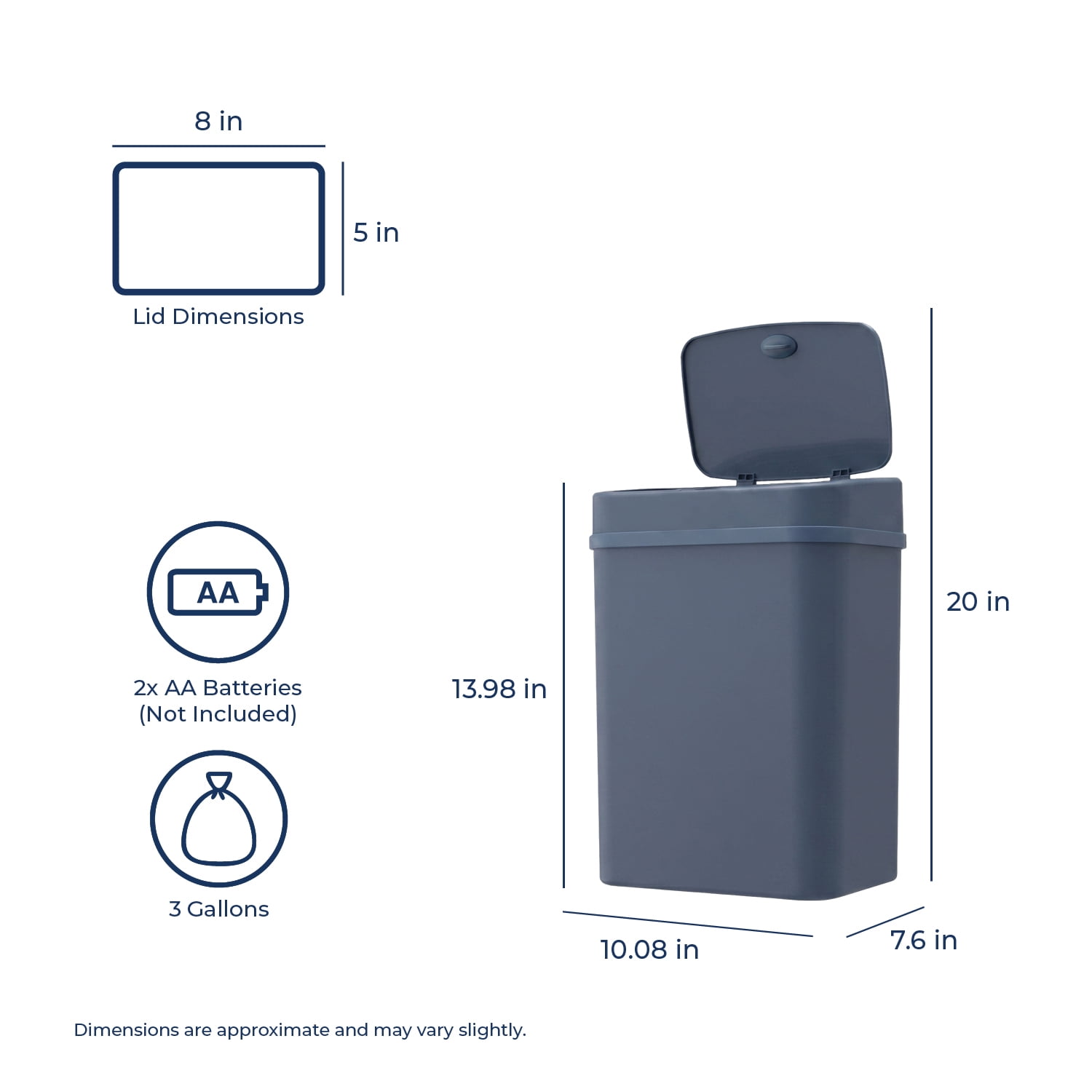 Nine Stars Automatic Bathroom Trash Can, 3.2 Gallon Plastic, Motion Sensor Waste Bin with Soft Close Lid, Washed Indigo