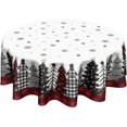 thumbnail image 1 of Christmas Round Tablecloth 60 Inch Winter Christmas Trees Snowflake Black and Red Buffalo Plaid Table Cloth Christmas Holiday Polyester Circle Table Cover for Dining Room Home Decor, 1 of 6