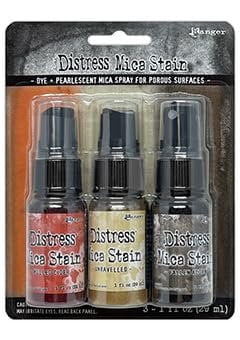 Distress Halloween Bundle - Tim Holtz Distress Mica Stain #5 & #6 with Distress Grip Paste Glow and Texture Paste Black Opaque with 2 Palette Knives and Trebbies Detail Sticks