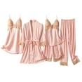 thumbnail image 3 of HBGVBA Womens 5 Piece Nighgown Pajama Set Solid Color Ice Silk 5 Piece Set Built In Chest Pads Matching Robe And Nightgown Light Summer Loungewear, 3 of 3