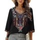 thumbnail image 1 of Blusa estilo bohemio mexicano con bordado bohemio de verano para mujer, cuello en V, mangas 3/4, informal, holgada, estilo túnica, Lucky_B, 1 of 5