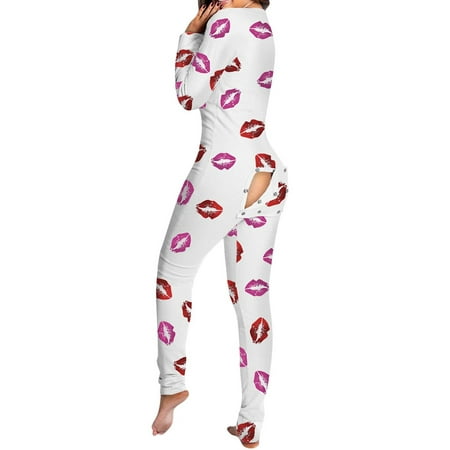 

Womens Button-down Front Functional Buttoned Flap Adults Pajamas One Piece Sleepwear Jumpsuit Thermal Underwear Set