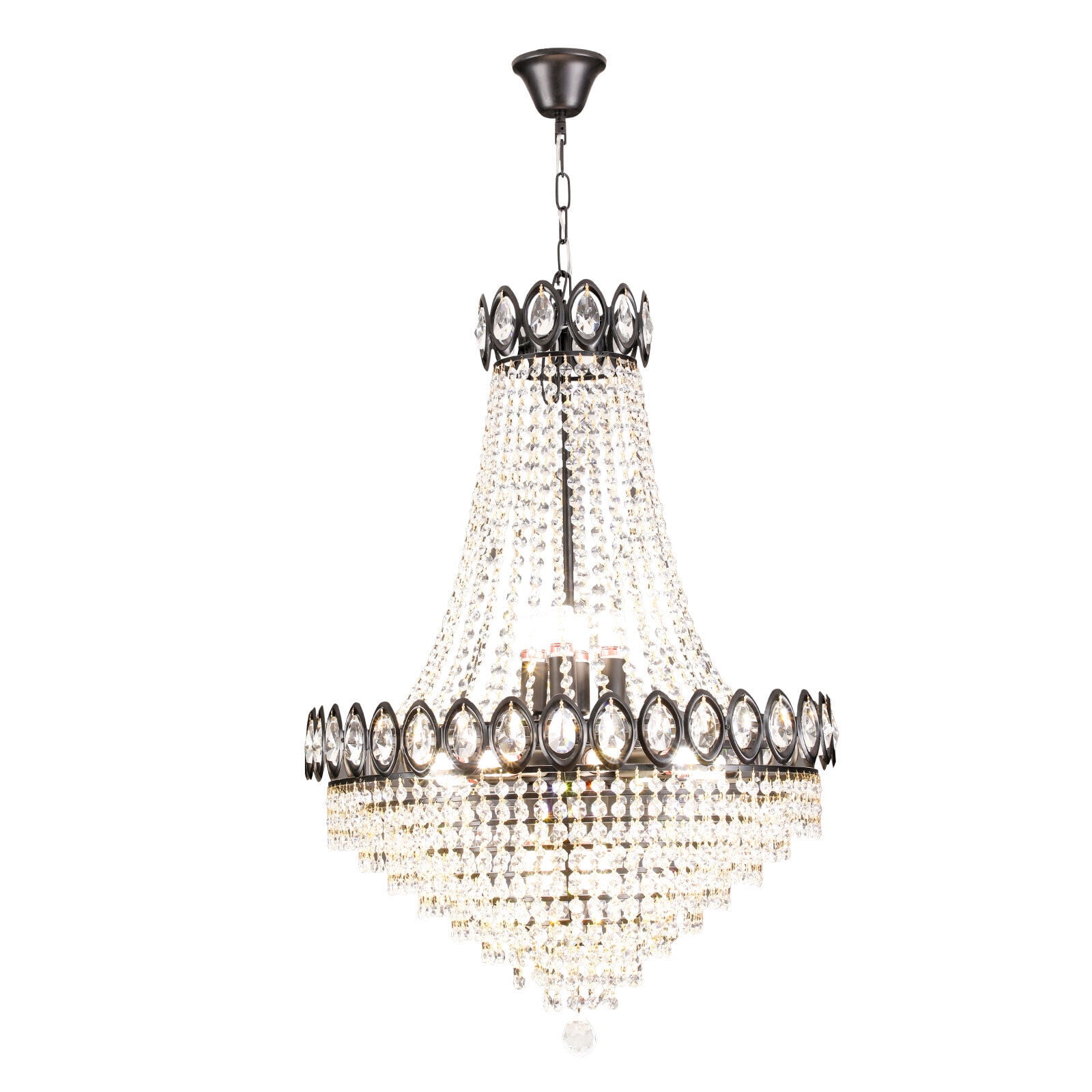9-Light Empire Crystal Chandelier, Modern Luxurious K9 Crystal Pendant Light Ceiling Light Fixture for Living Room Dining Room