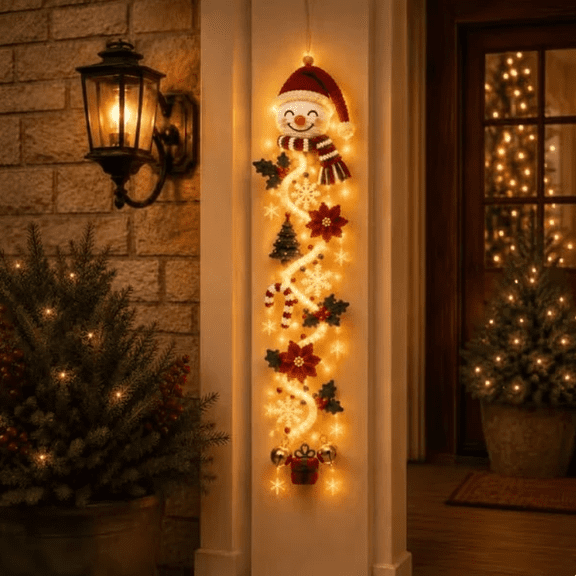 Light-Up Glowing Christmas Door Hanger, Warm Festive Front Door Wall Decor, Hanging Holiday Light for Home Porch Living Room Display