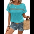 thumbnail image 1 of Blusas Bohemias de Punto con Cuello Redondo, Corta, Bordadas, con Encaje y Aberturas para Mujer Azul y Verde XXL, 1 of 9