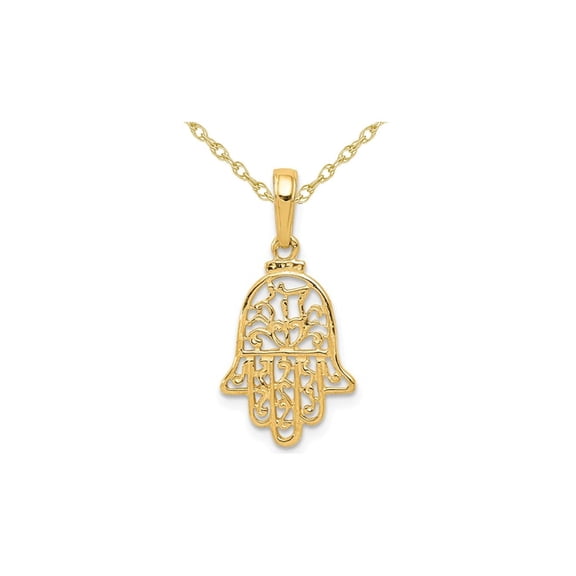 Gem & Harmony 14K Yellow Gold Hamsa Pendant Necklace in with Chain for Women
