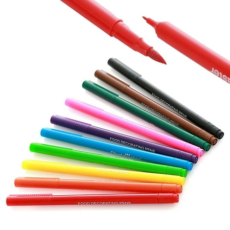 Double Sided Food Coloring Markers, Food Grade Markers and Pens, Edible Ink for Decorating Cakes, Cookies, Frosting, Fondant, Easter Eggs, Fine Tip and Thick Tip, 10 Colors, by (Best Food Colouring For Rainbow Cake)