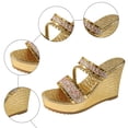 thumbnail image 5 of Women's Sequined Slip on Platform Wedge Sandals Summer Fashion Open Toe Dress Beach Slides Indoor Outdoor Comfortable Slippers Shoes Gold Size 9, 5 of 5
