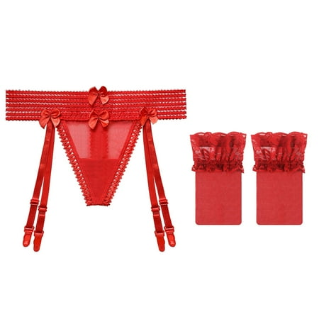 

Womens Lingerie Sets Clearance Lace Bib Pants Coverall Sling Sling Straps Lingerie Set Backless Body Shaper Bra Red One Size