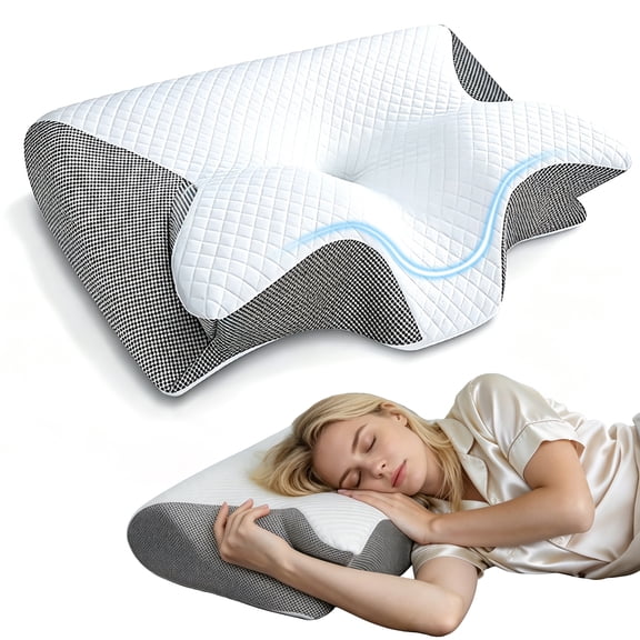 Aubiu Cervical Neck Pillow for Pain Relief, Ergonomic Memory Foam Neck Support Pillow for Sleeping, Contour Pillows for Back Stomach Sleepers