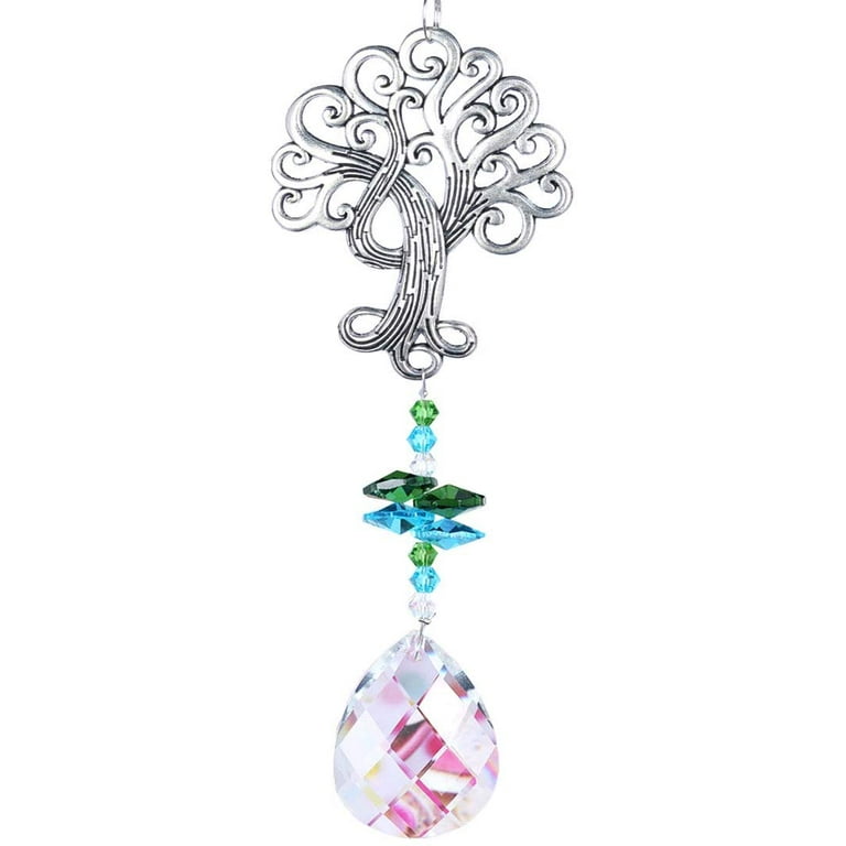 H&D HYALINE & DORA Crystal Suncatcher Tree of Life Window Ornament with  20mm Crystal Ball Prism
