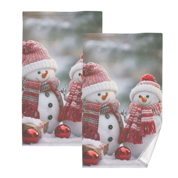 Christmas Snowmans in Snow Bath Hand Towels 2 Pcs Absorbent Face Towel Soft Breathable Cotton Towel Set for Bathroom Kitchen Hotel Spa Decor