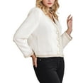 thumbnail image 4 of INSPIRE CHIC Women's Tweed Blazer Long Sleeve Work Office Short Jacket 2XL White, 4 of 5