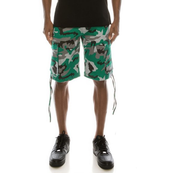 Saronite Camo Belted Waisted Cotton Cargo Shorts, Green (Men's)