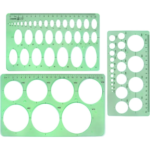 3pcs Clear Green,Circle Stencils Oval Stationery Template Plastic Measuring Templates Geometric Rulers Set for Drafting, Drawing