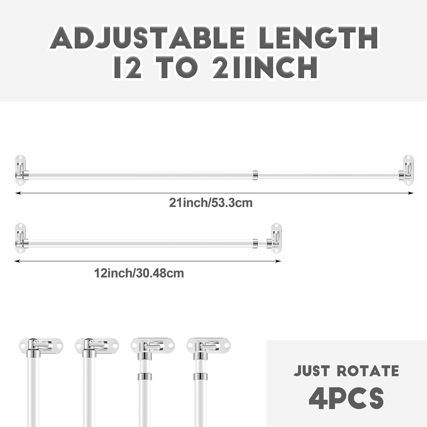 TT-4 Pcs Door Curtain Rod Set Swivel Sash Curtain Rods French Door Curtain Rods Set for Windows and Sidelights(21-38 Inch)