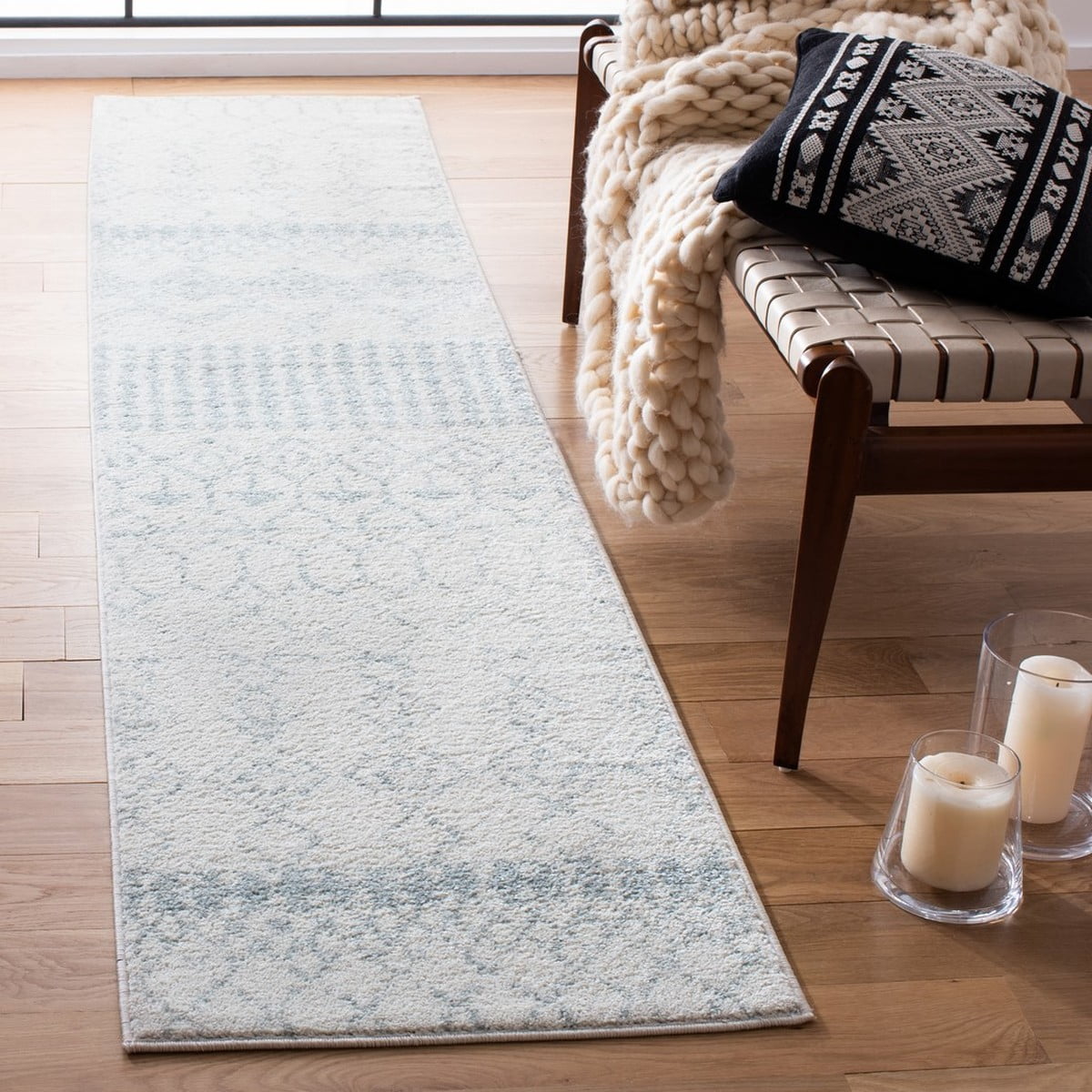 SAFAVIEH Tulum Coriander Moroccan Geometric Runner, 2' x 15', Ivory/Light Grey