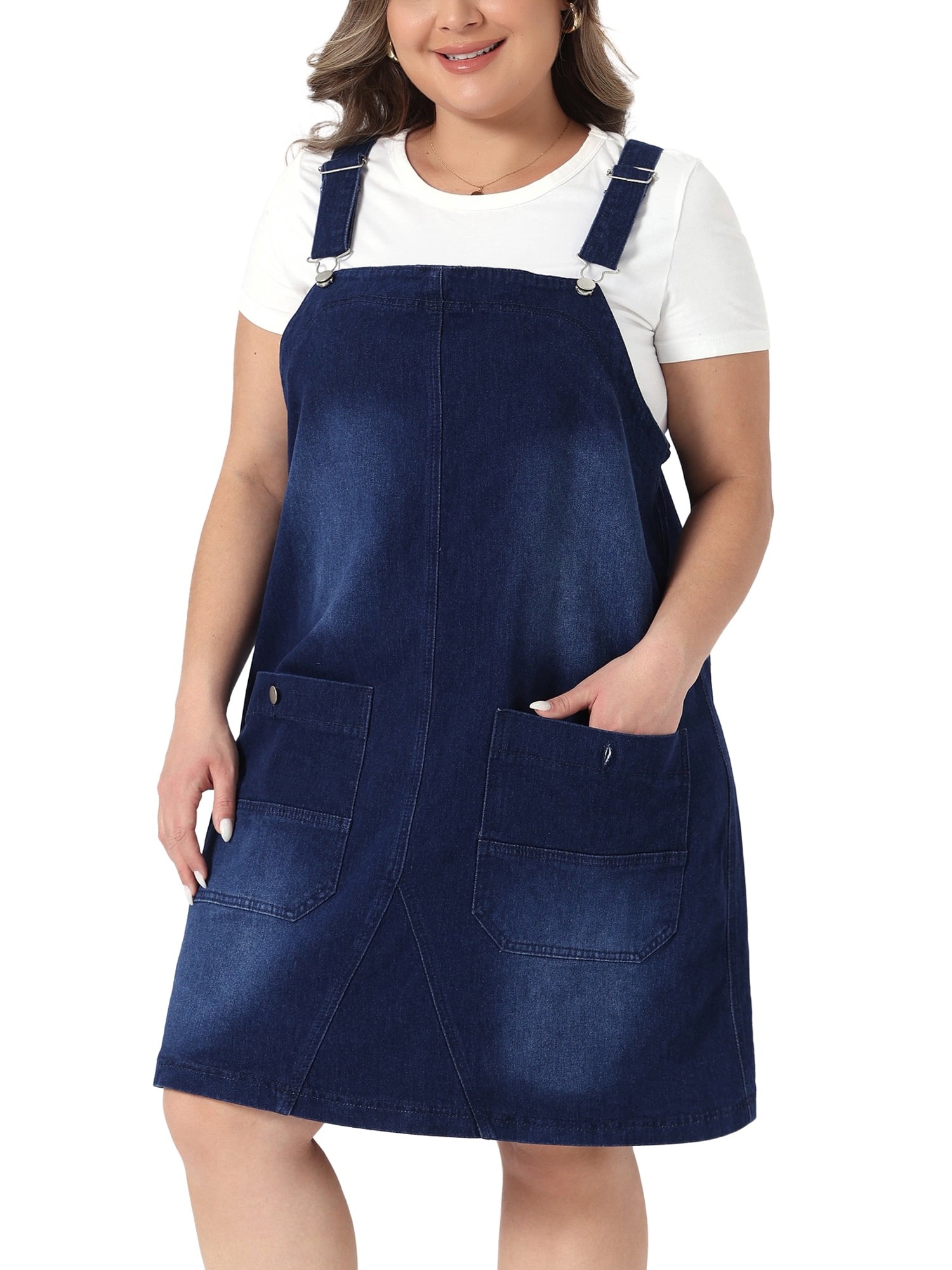 DARING DIVA Women's Plus Denim Overalls Adjustable Strap Dress 4X Dark Blue