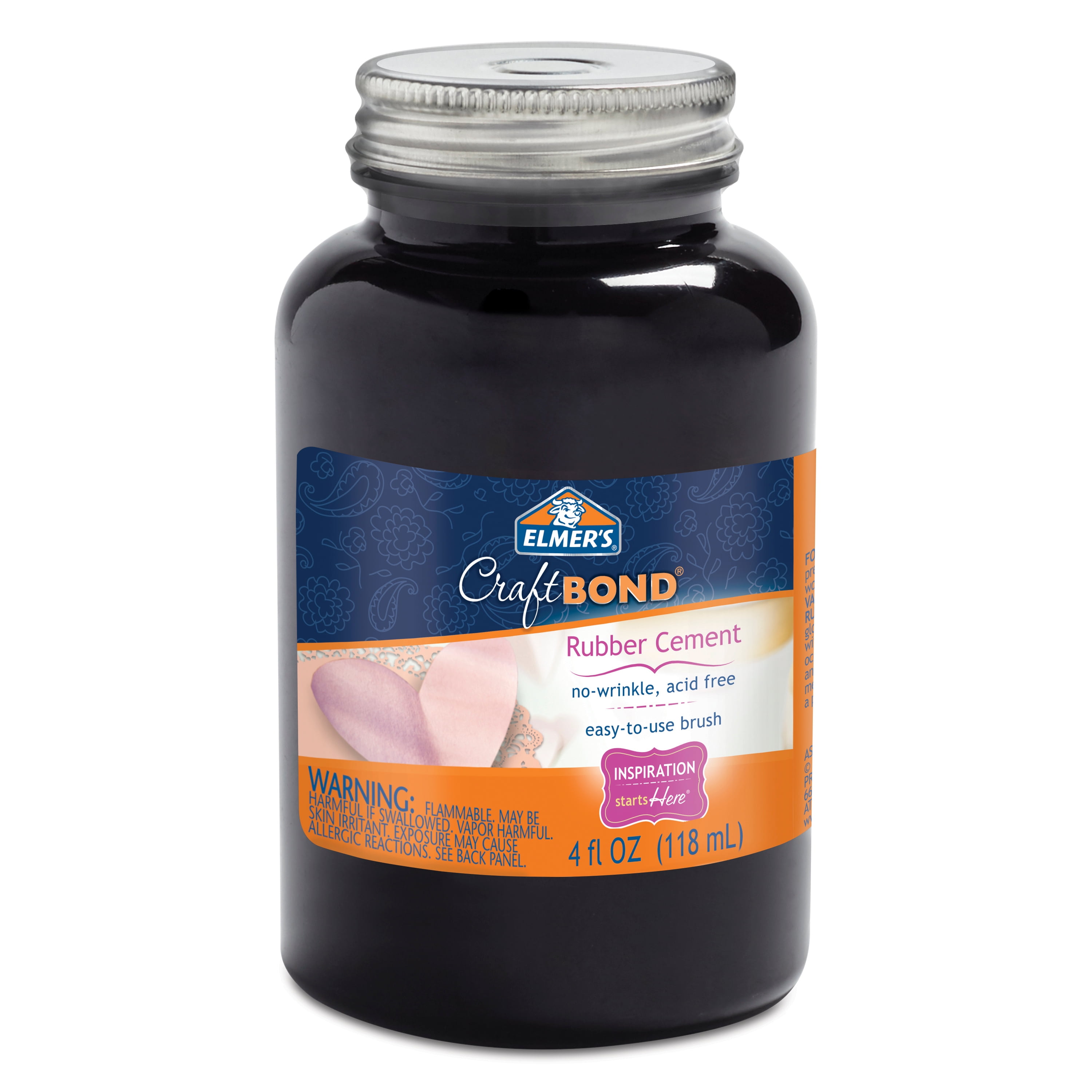 Elmer's Craft Glue, No-Wrinkle Rubber Cement with Brush, 4 oz Bond