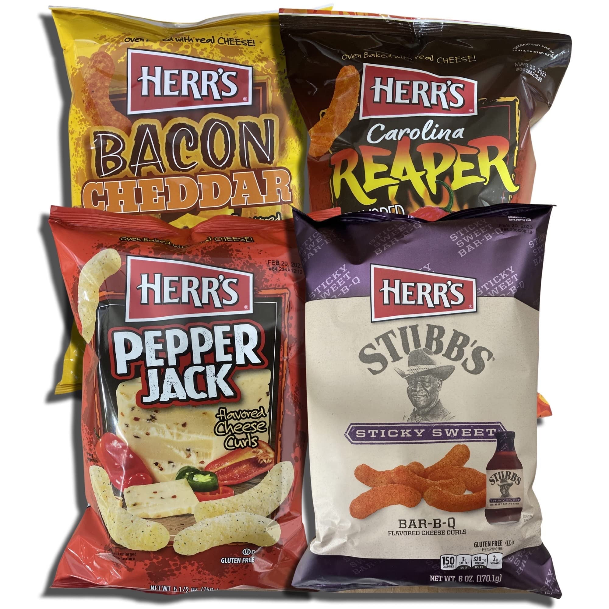 Cheese Curls Variety Pack 4 Unique Flavors Carolina Reaper / Bacon