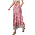 thumbnail image 4 of INSPIRE CHIC Women's Boho Skirts Floral Print Spring Summer Elastic Waist Casual Maxi Skirts M Dark Pink, 4 of 5