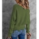 thumbnail image 4 of Suéter de punto de manga larga con cuello en V para mujer, suéter holgado informal a la moda para otoño e invierno con hombros descubiertos, suéter OD verde L, 4 of 6