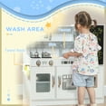 thumbnail image 5 of Qaba Play Kitchen, Pretend Kids Kitchen Playset with Play Phone, Chalkboard, Towel Rack, Ice Maker, 5 Accessories, Storage Space & Microwave, White, 5 of 9