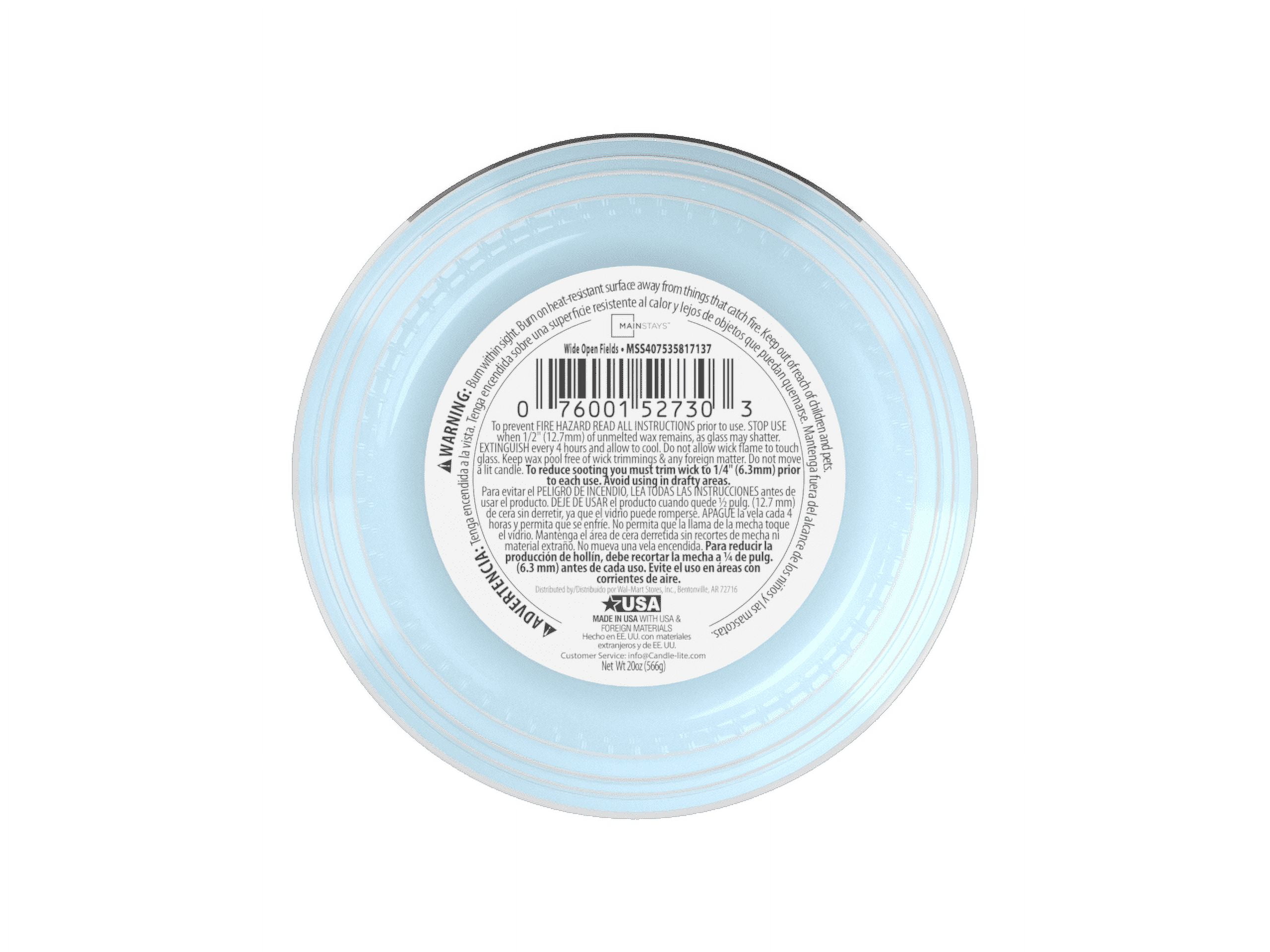 (4 pack) Mainstays Single-Wick Scented Glass Jar Candle, Wide Open Fields, 20oz.