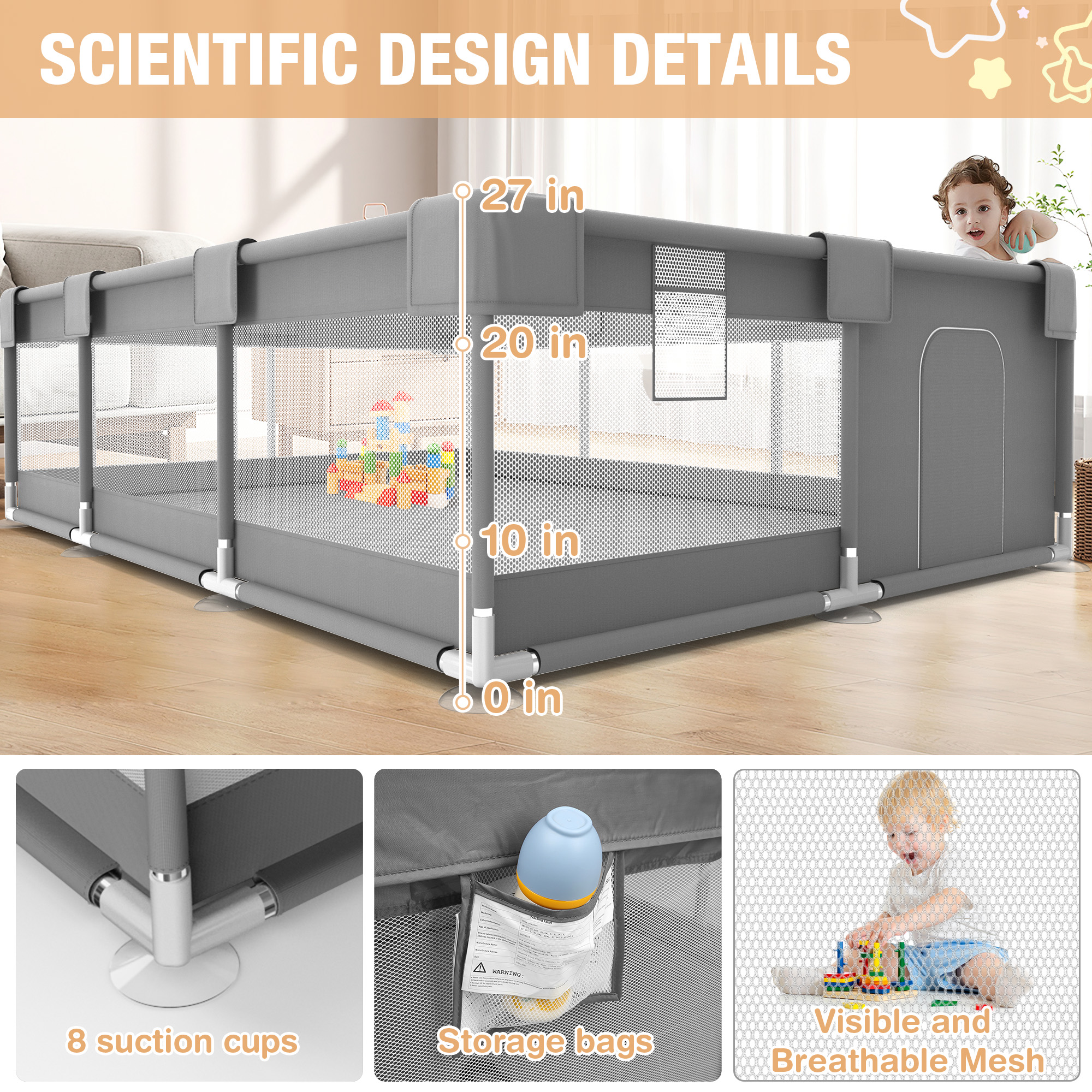 Babyeap Large Baby Playpen with Mat, 71" x 50" photo 5