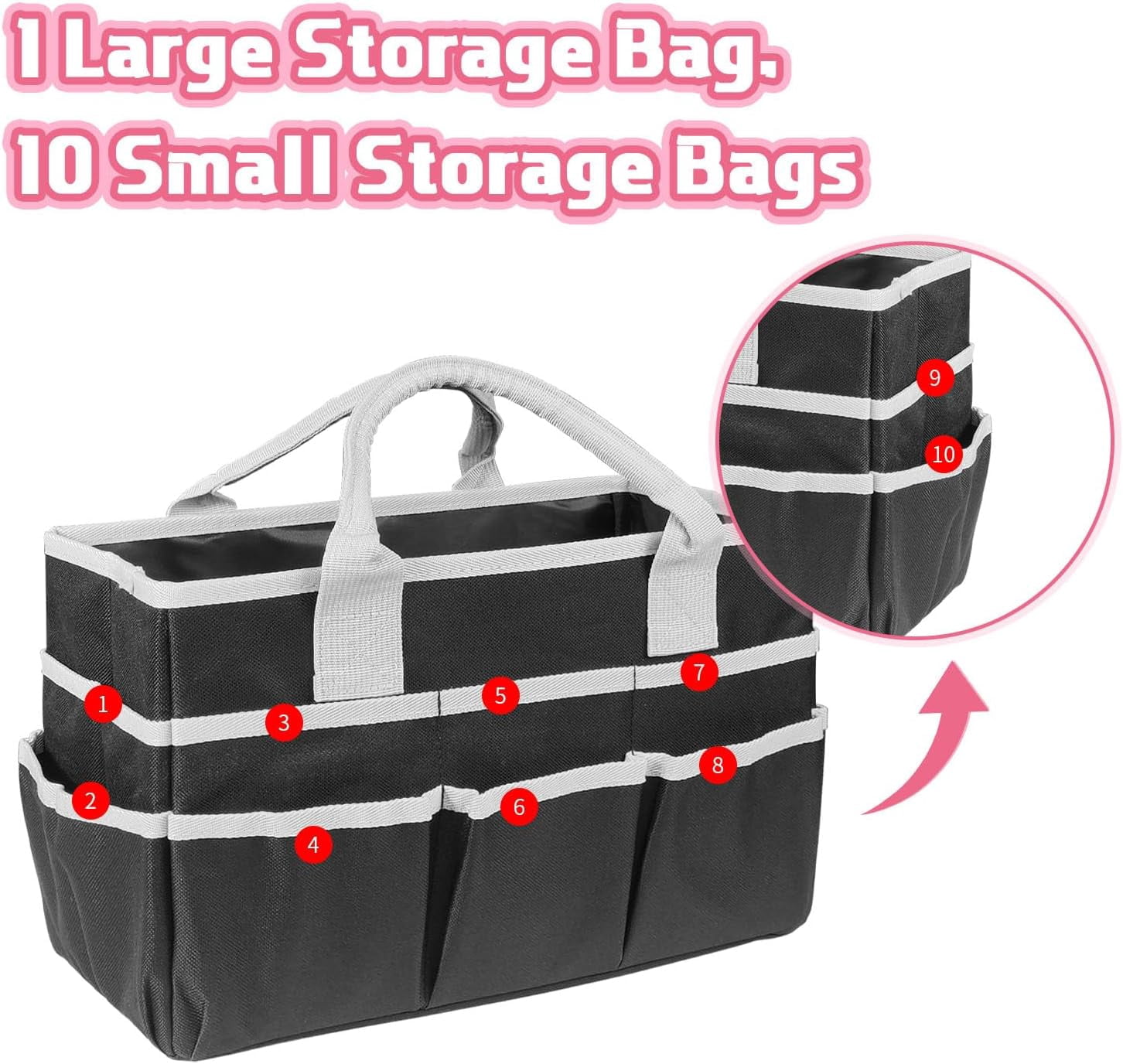 Craft Organizer Tote Bag with Multiple Pockets - Large Art Storage & Sewing Bag for Supplies, Scrapbooking, School Teachers, Medical Kits, Office & Travel Supplies Storage Caddy (Black)